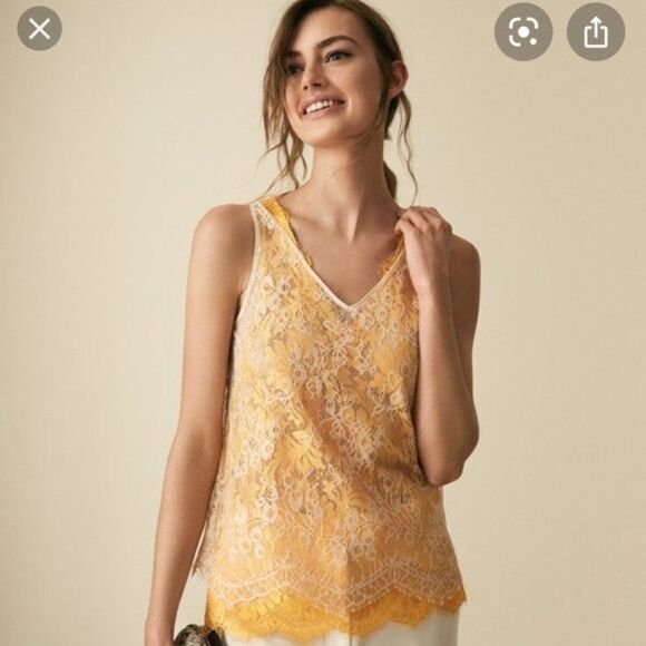 Reiss Kodi Double Layered Lace Top size 2 in Yellow - NEW - Picture 2 of 12